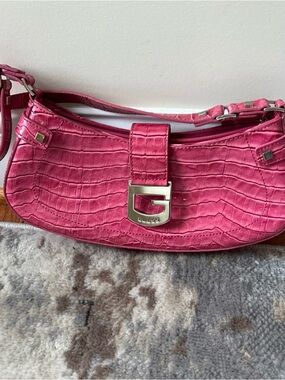 Guess Pink Shoulder Bag Y2K Mini Purse Vintage  Croc Python Preowned